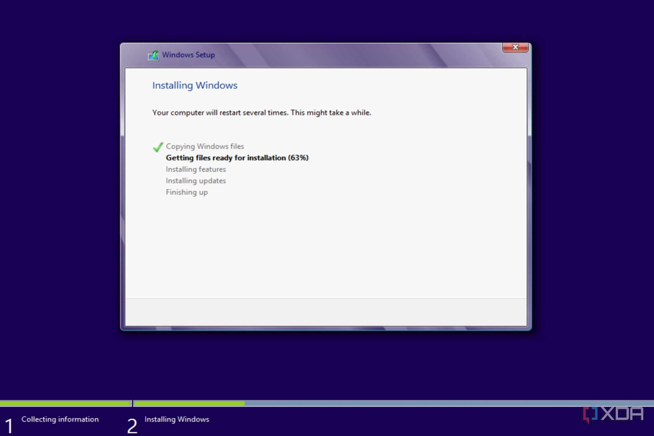 The Windows 8 installation screen