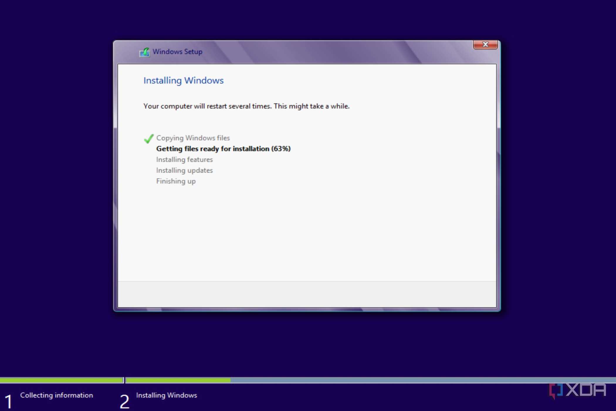 The Windows 8 installation screen