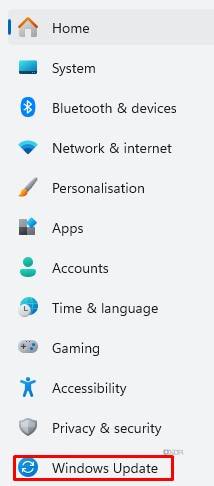 windows update option in settings