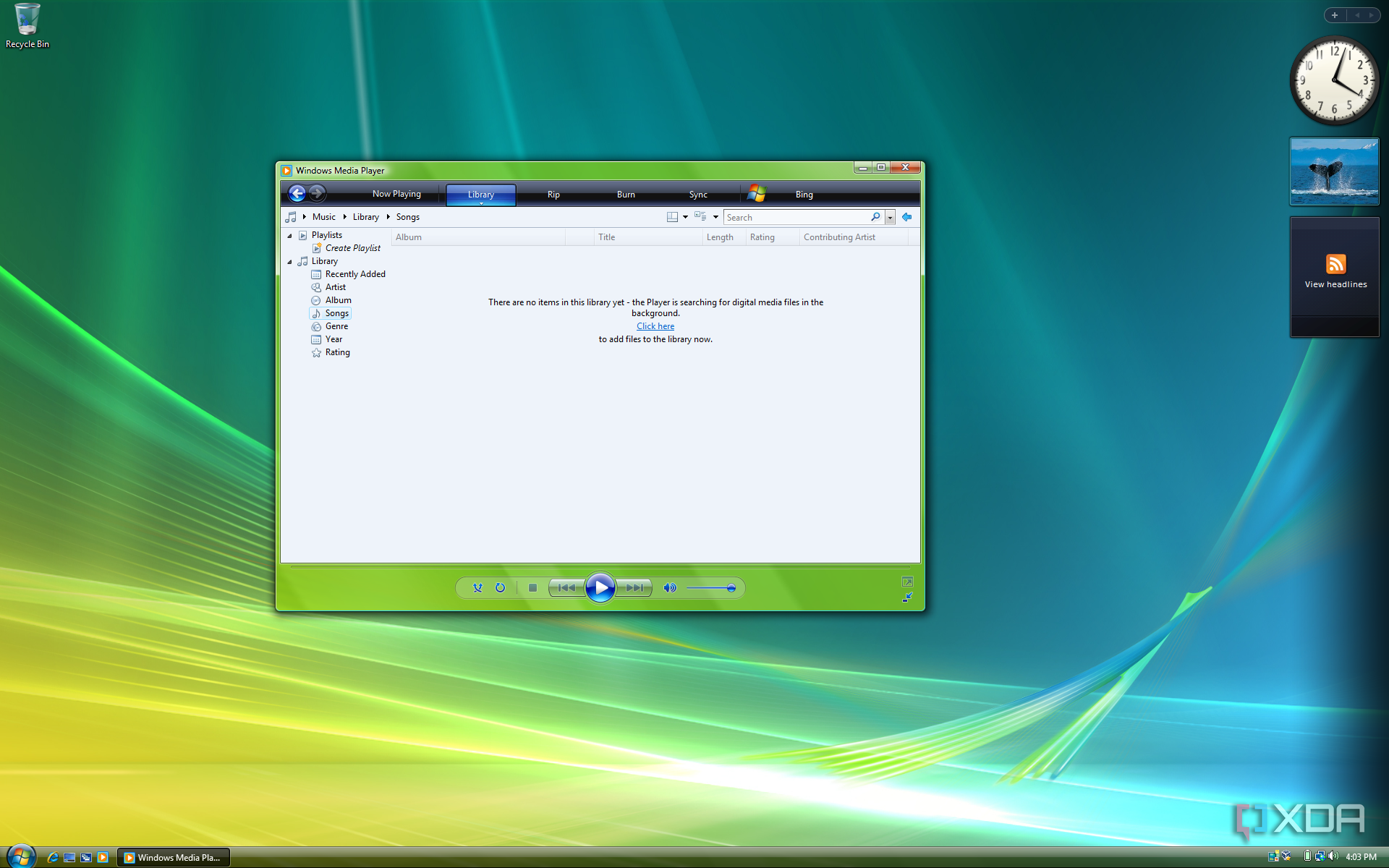 Screenshot of Windows Media Player in Windows Vista