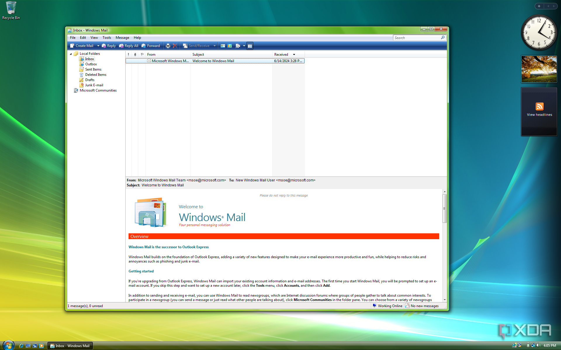 Screenshot of Windows Mail in Windows Vista