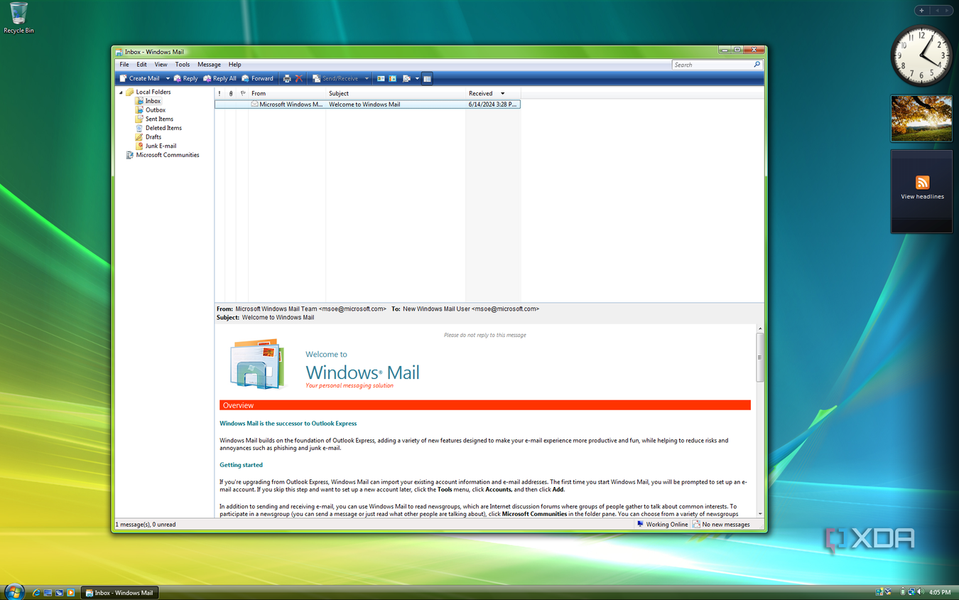 Screenshot of Windows Mail in Windows Vista