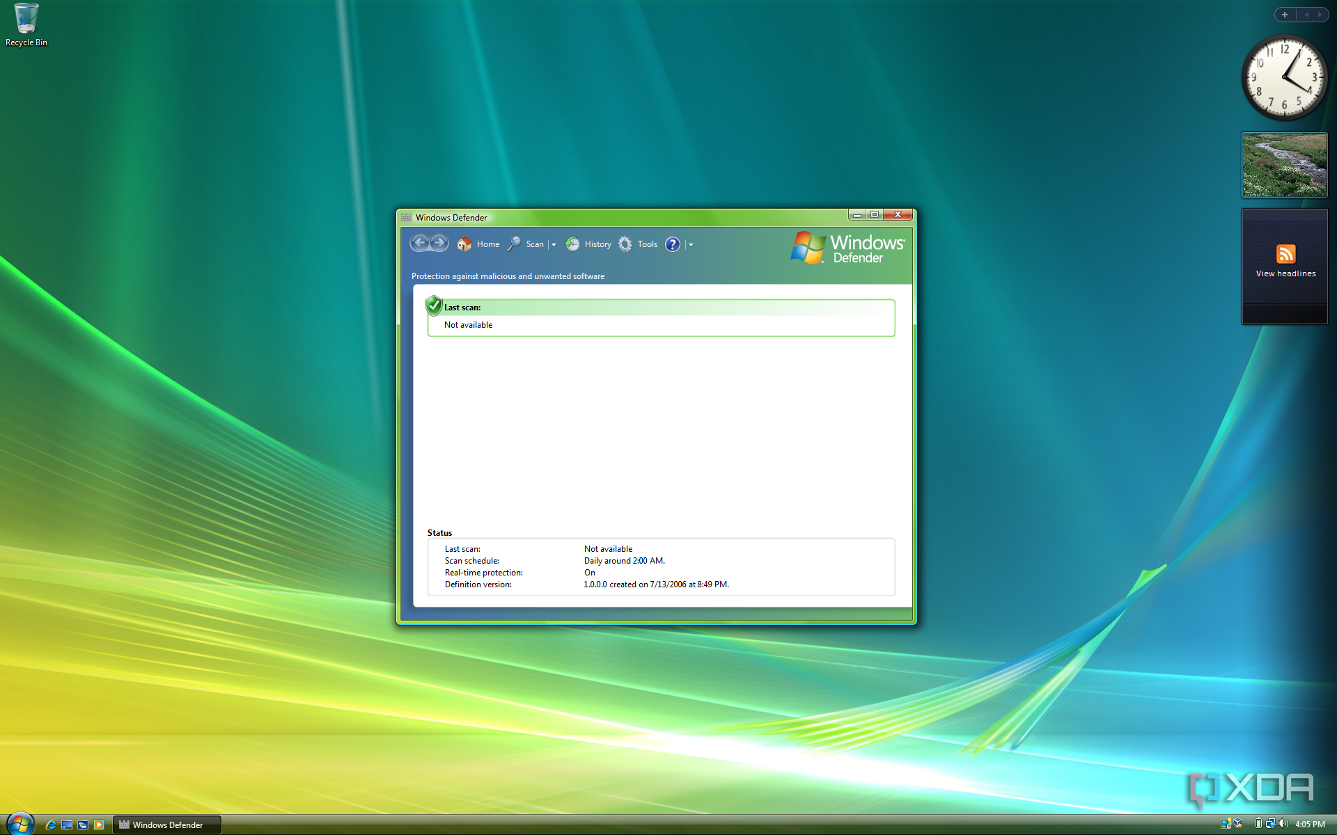 Screenshot of Windows Defender in Windows Vista
