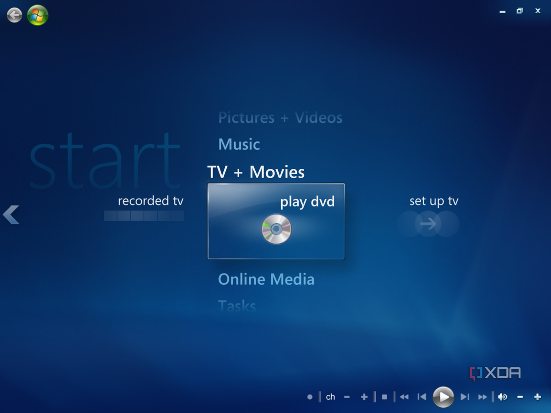 Screenshot of Windows Media Center in Windows Vista