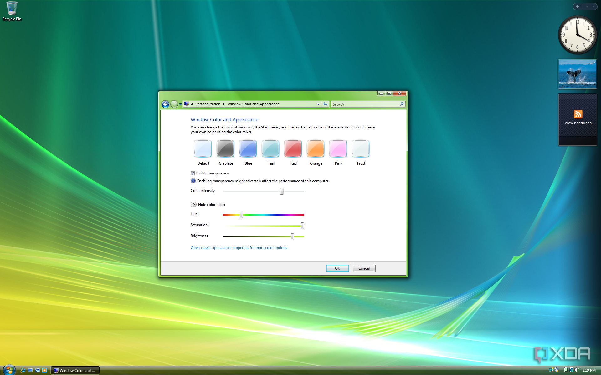Screenshot of color customization in Windows Vista
