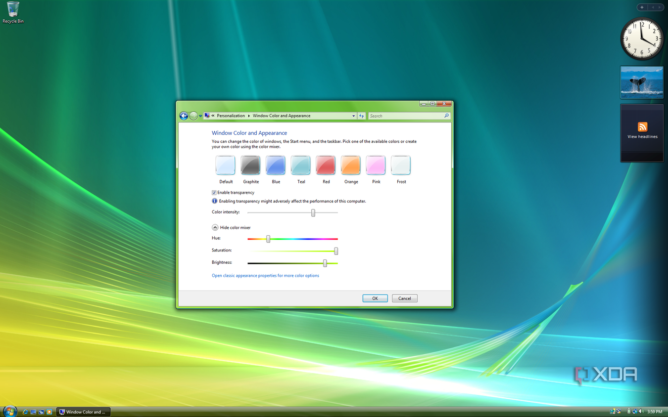 Screenshot of color customization in Windows Vista