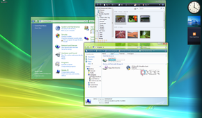 Screenshot of File Explorer, Control Panel, and Windows Photo Gallery in Windows Vista