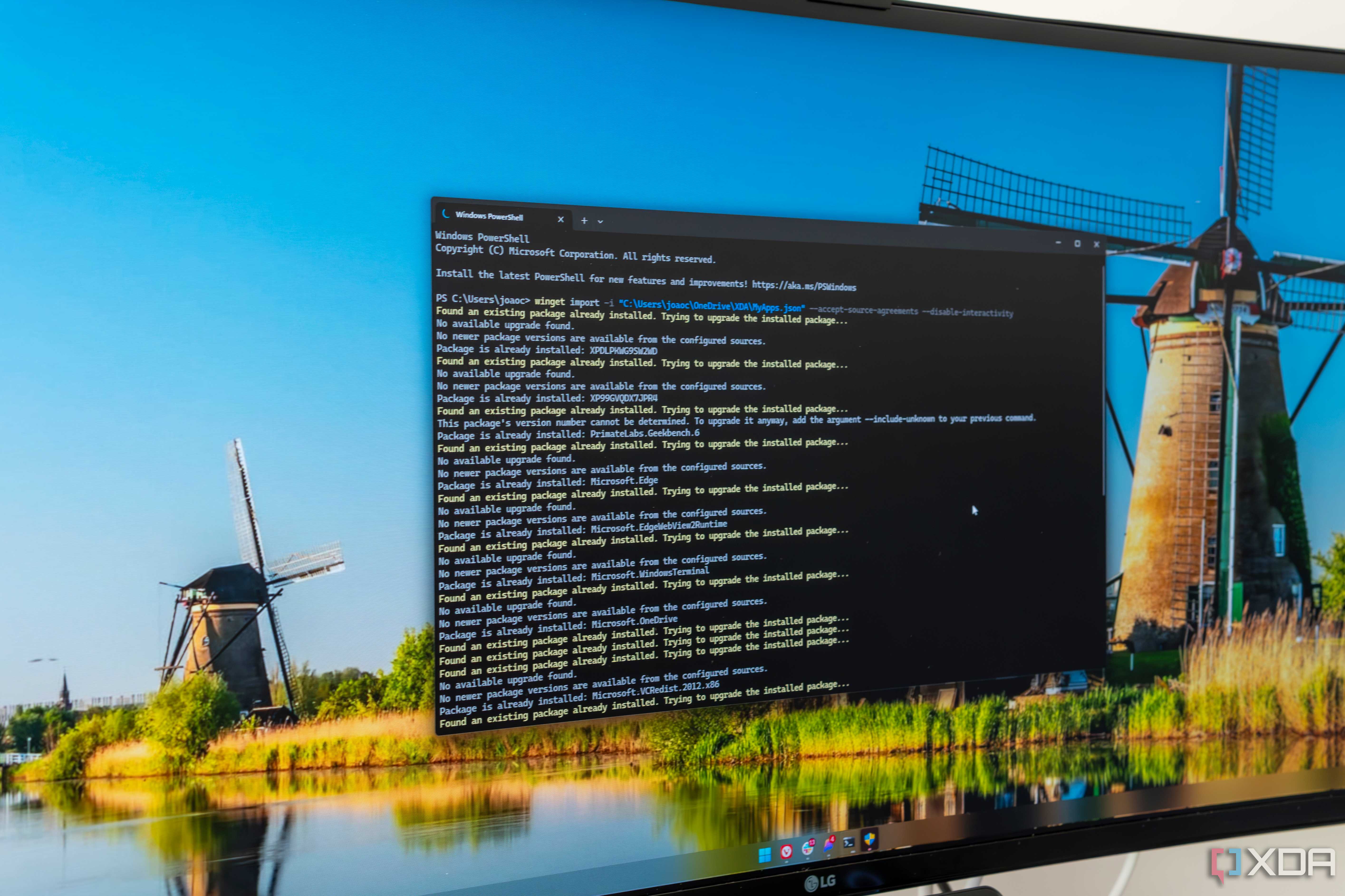 A computer monitor showing Windows Terminal importing a list of app packages