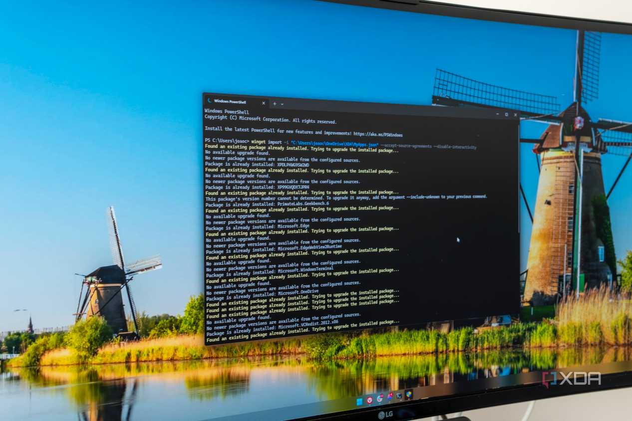 A computer monitor showing Windows Terminal importing a list of app packages