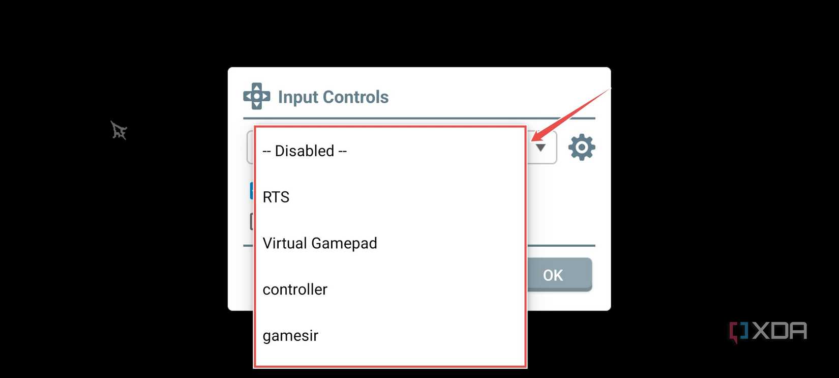 The option to choose between different Input controls in Winlator