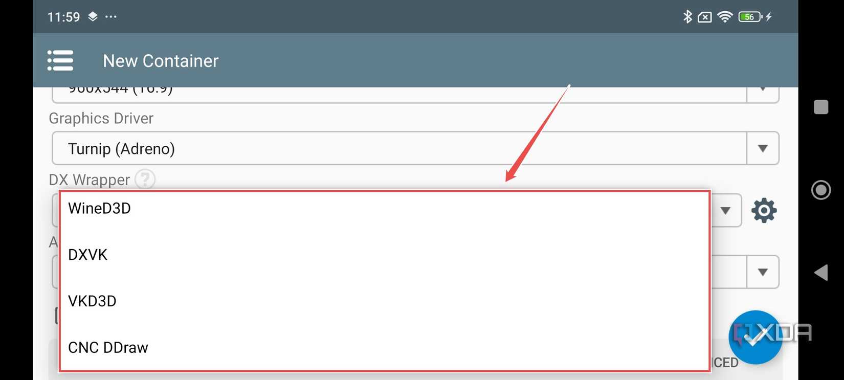 The procedure to change DX Wrapper in Winlator