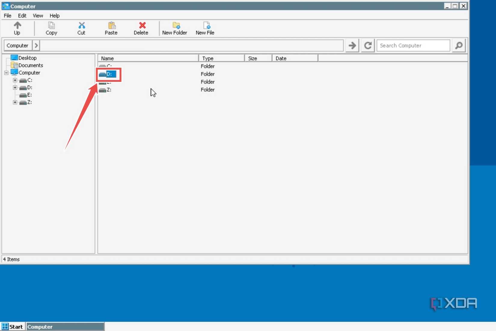 The procedure to open the D: folder in Winlator