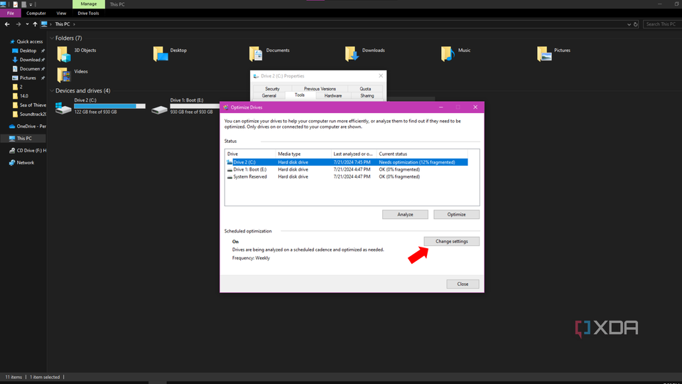 An arrow pointing to the Schedule optimizations button