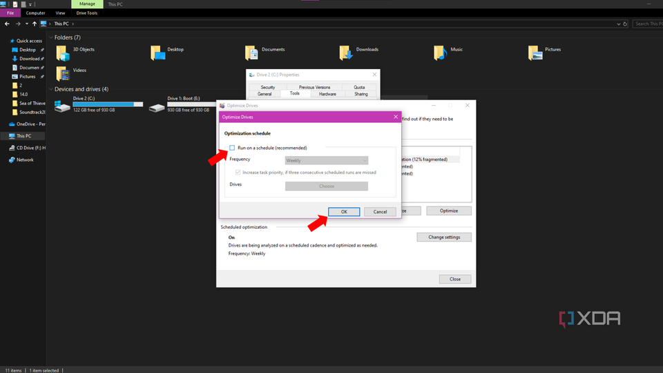 An arrow pointing to the run automatic optimisations button, and the OK button