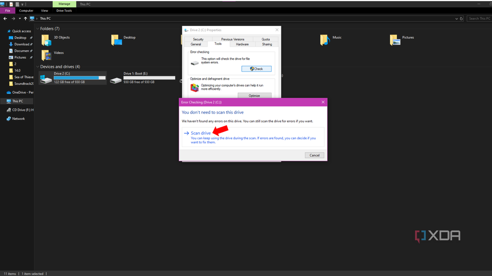 An arrow pointing to the Scan Now button