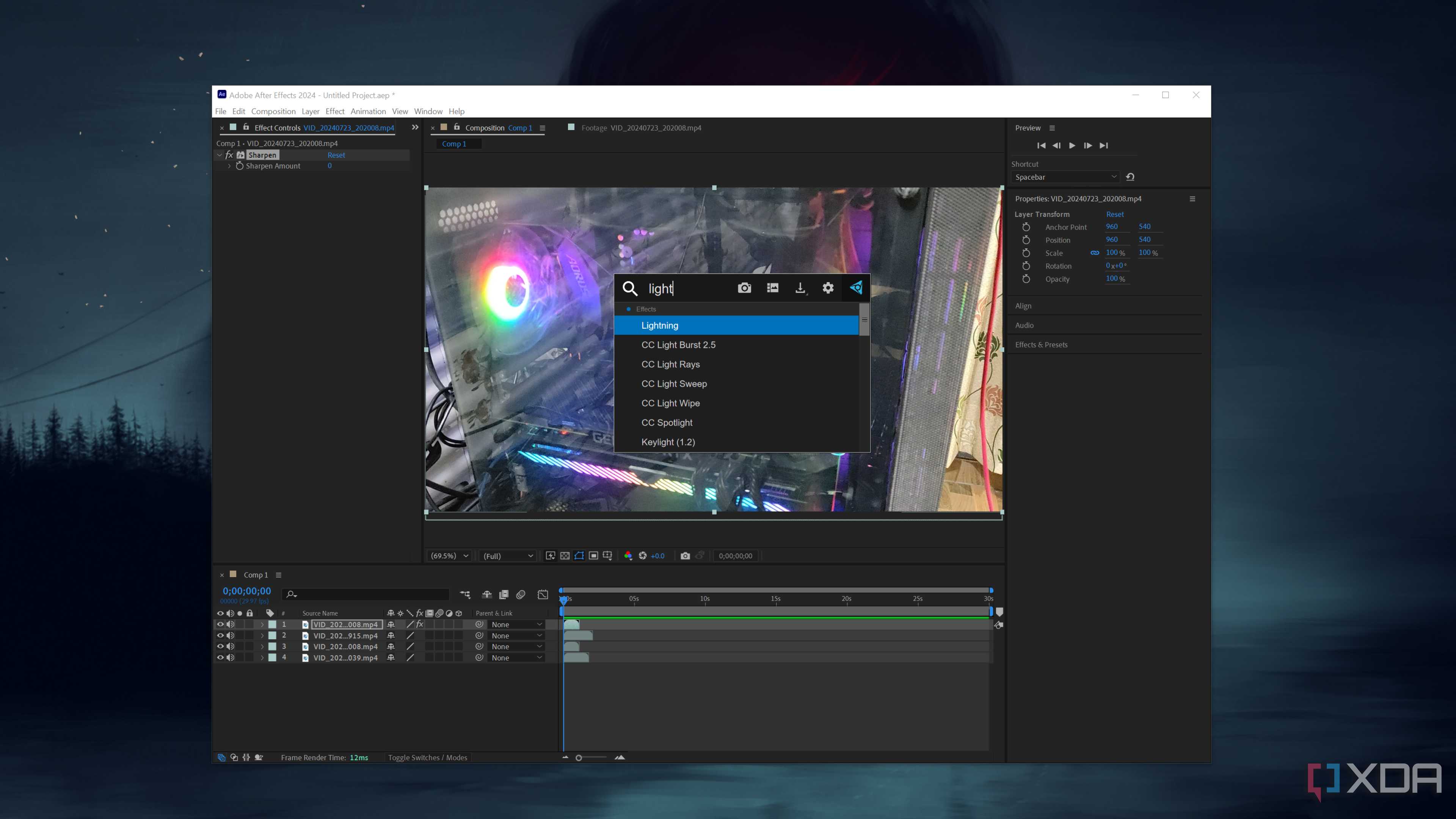 The After Effects interface with the FX Console settings