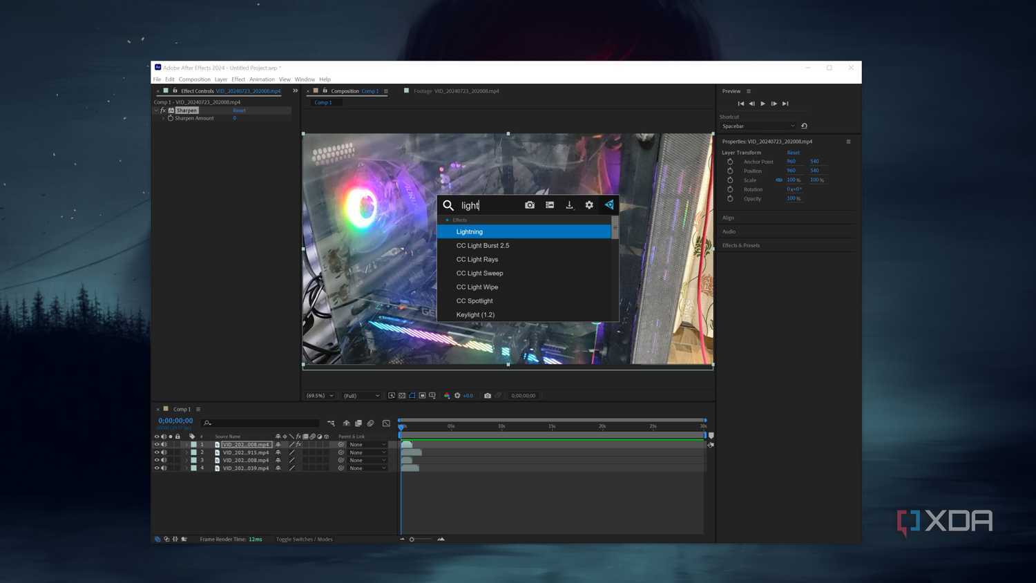 The After Effects interface with the FX Console settings
