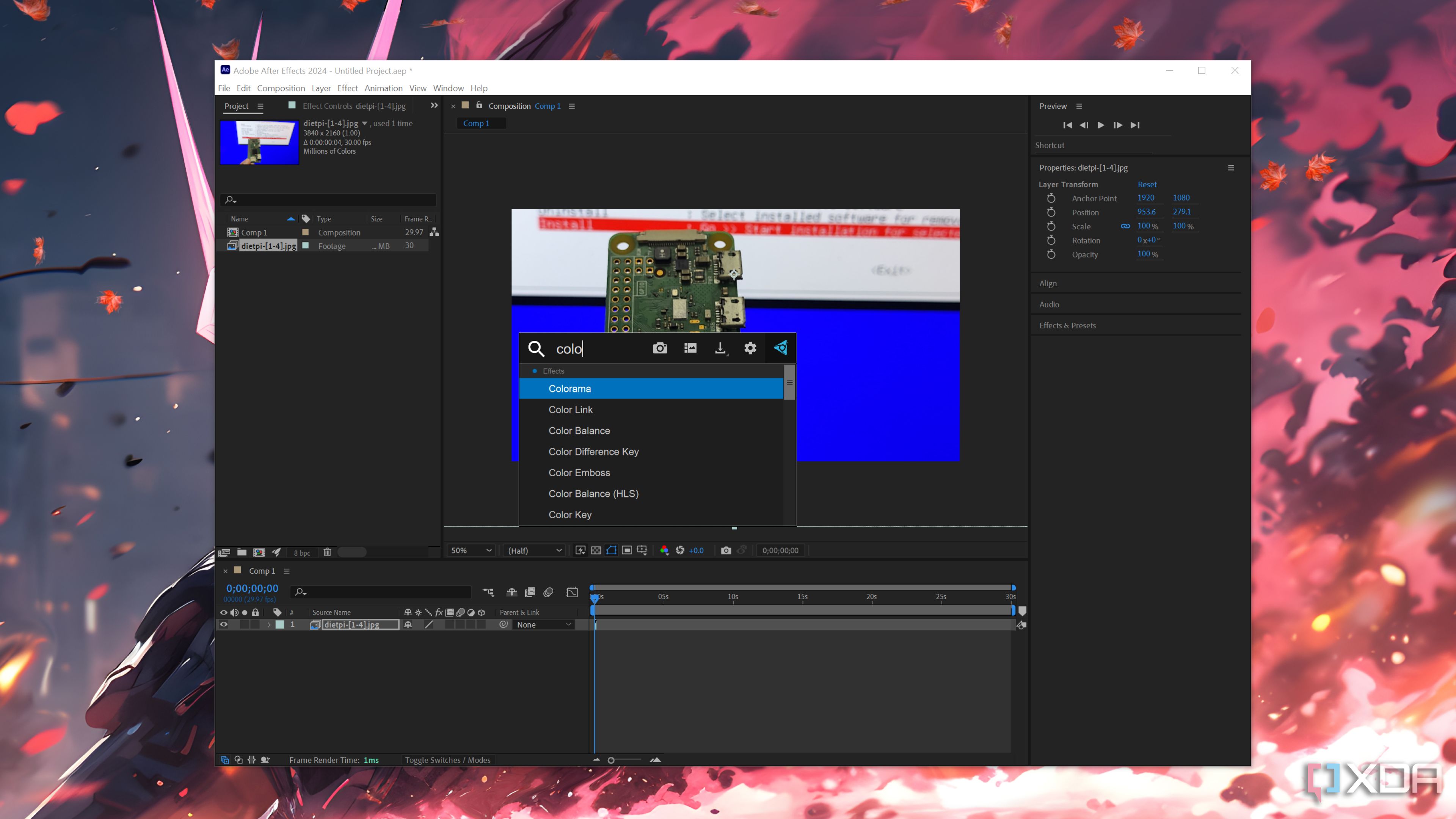 The After Effects interface with the FX Console settings