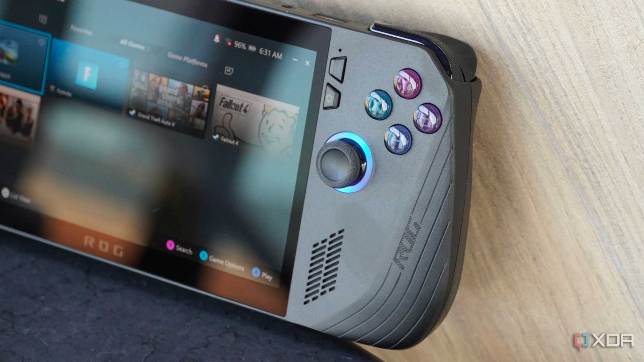 An angled view of the Asus ROG Ally X.