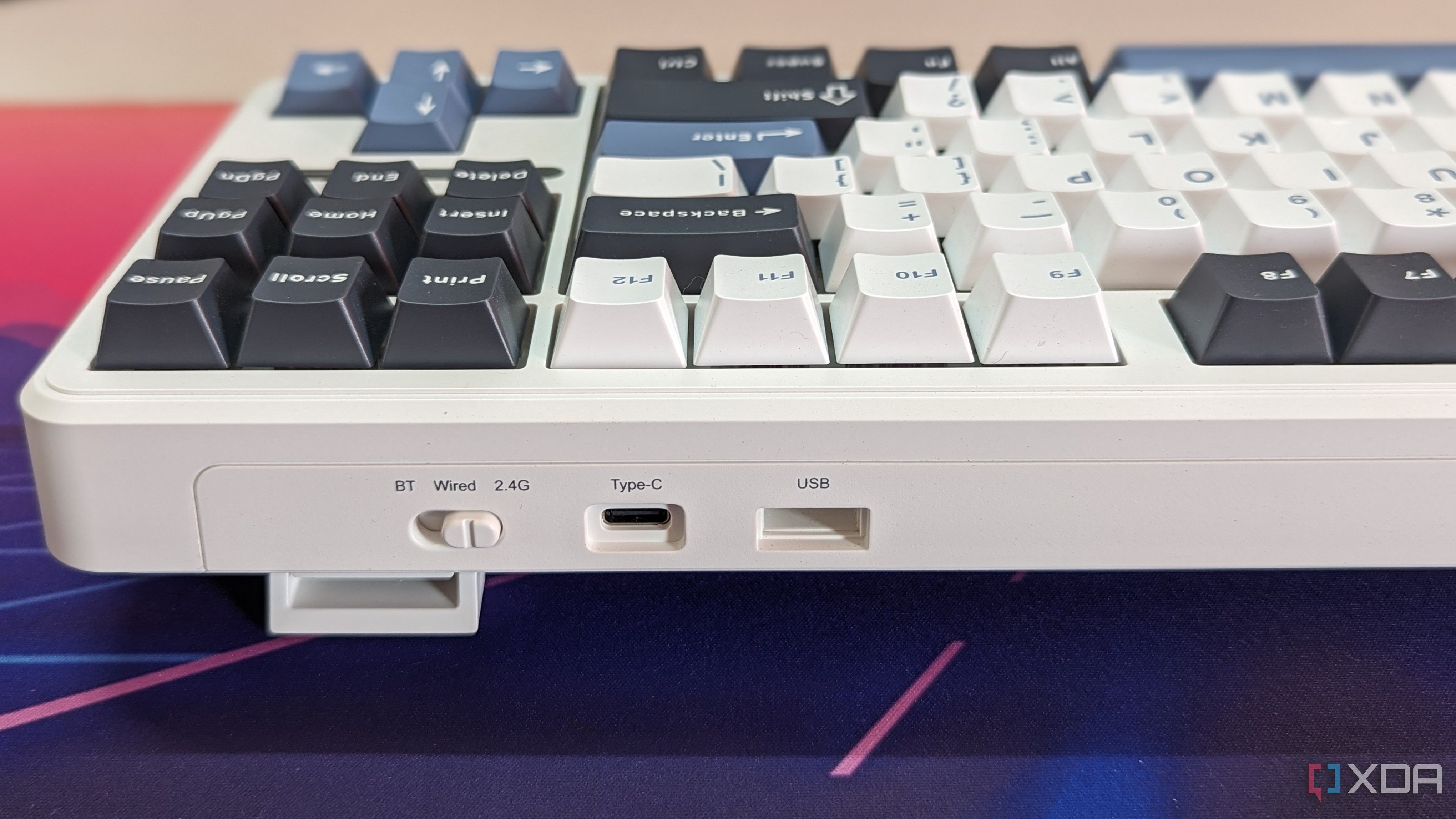 Close-up of a keyboard showing the connectivity ports