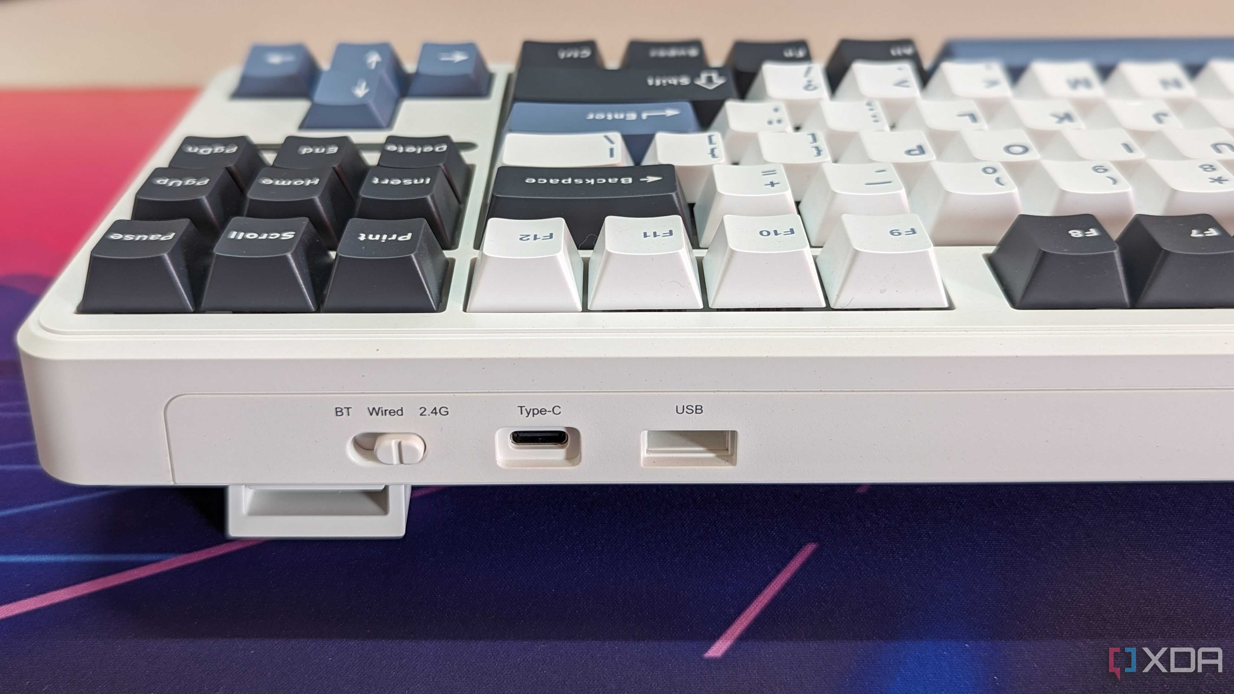 Close-up of a keyboard showing the connectivity ports