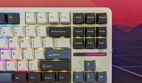 Close-up of a keyboard showing RGB lighting