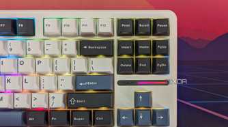 Close-up of a keyboard showing RGB lighting