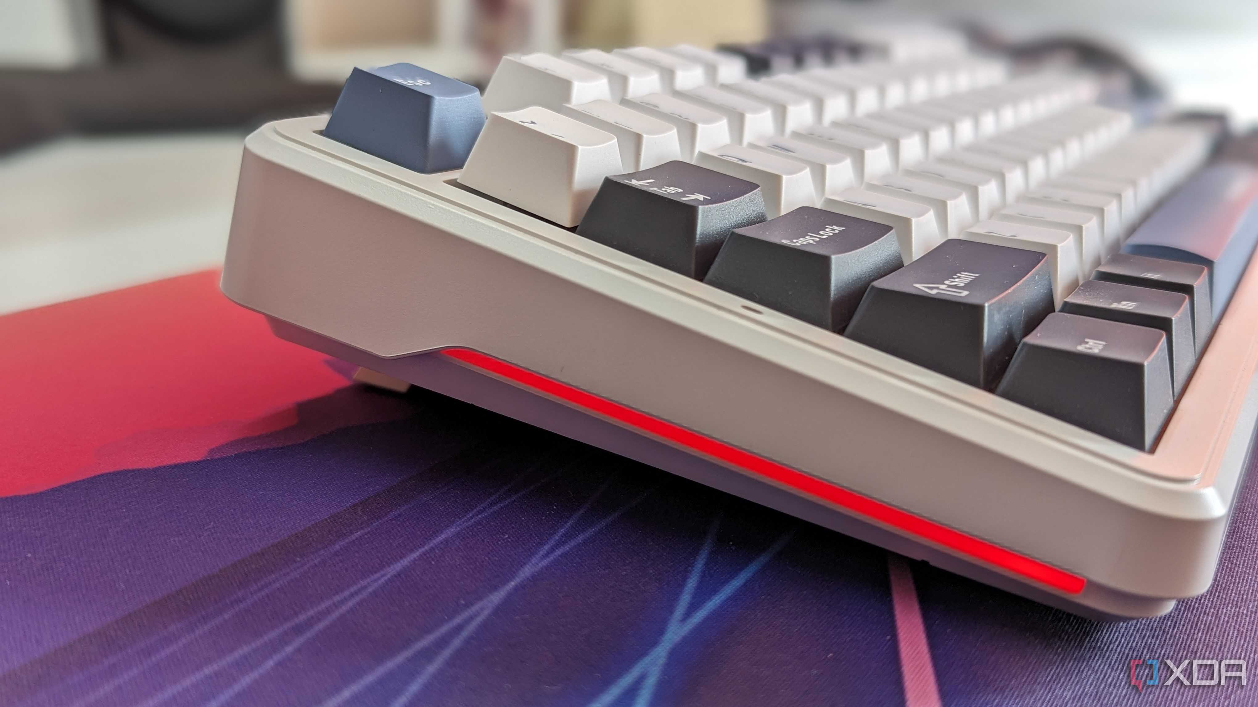 Close-up of a keyboard with RGB lighting on the side