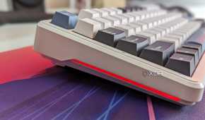 Close-up of a keyboard with RGB lighting on the side
