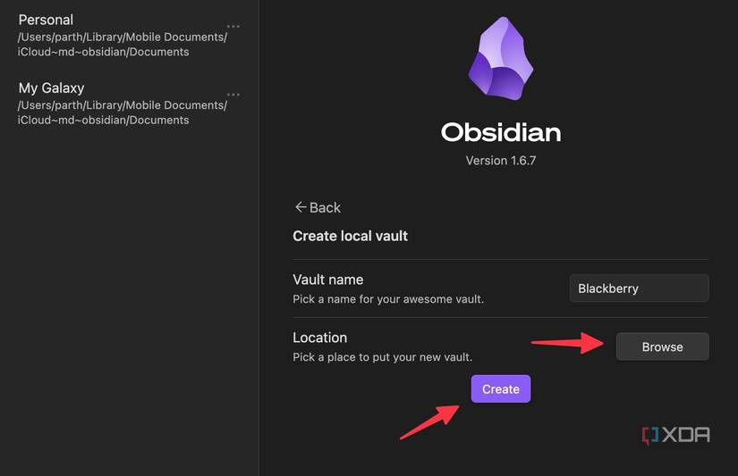 new vault name in Obsidian