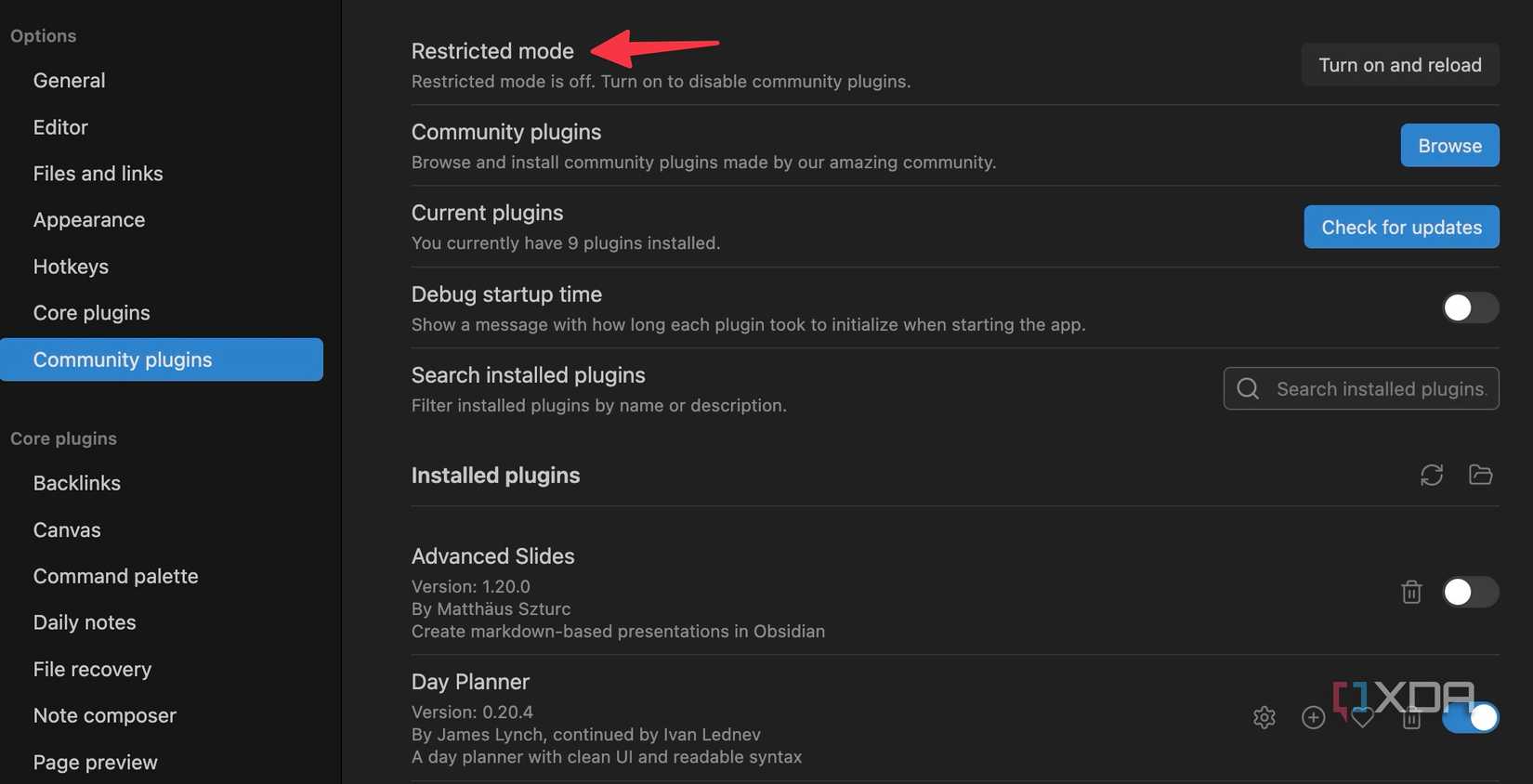 disable restricted mode in Obsidian