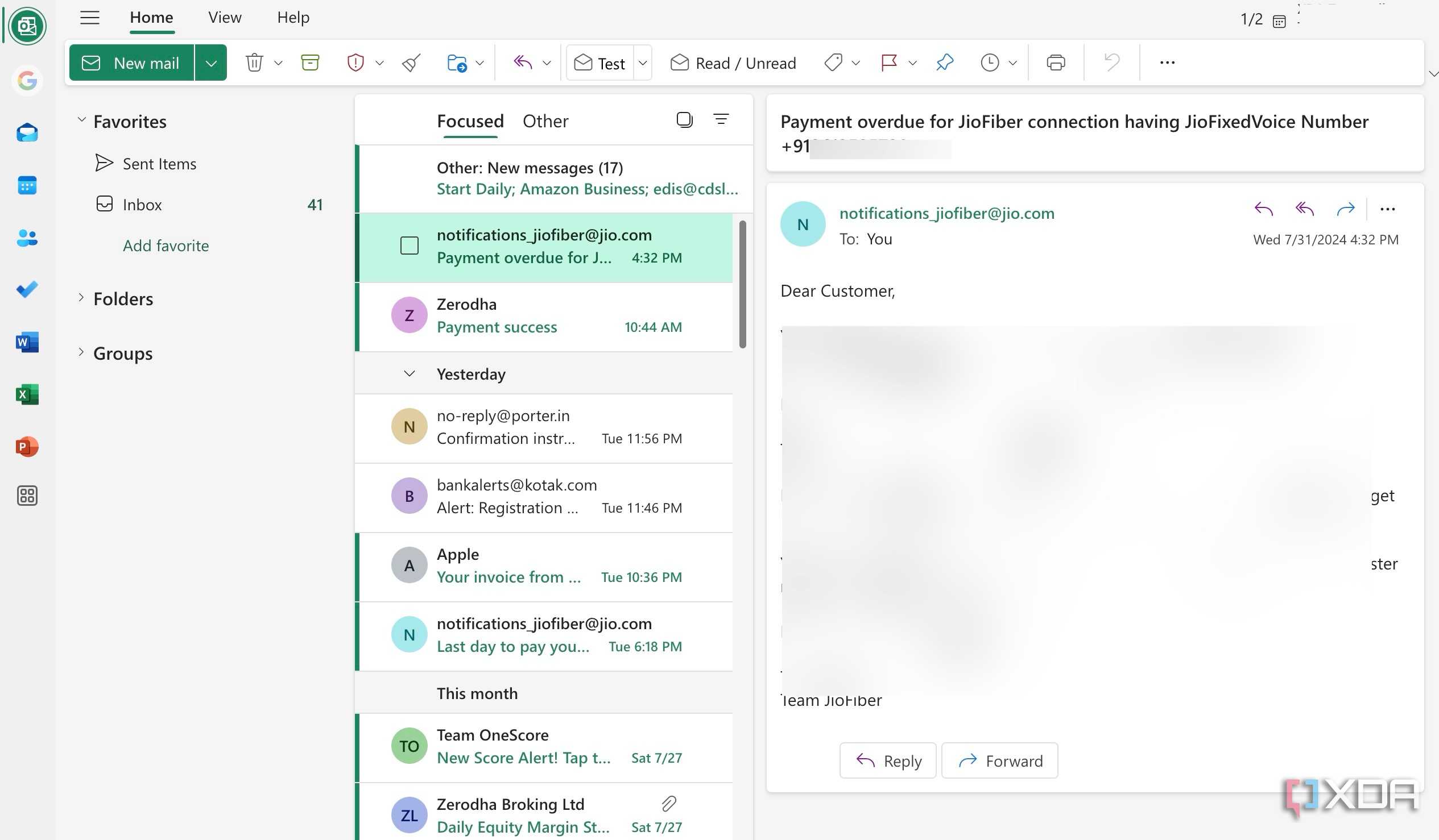 Microsoft Outlook home
