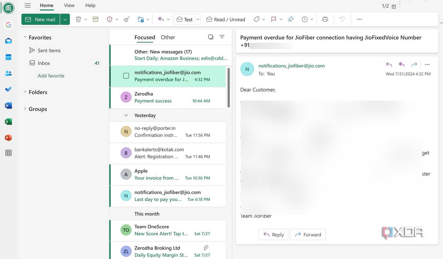 Microsoft Outlook home