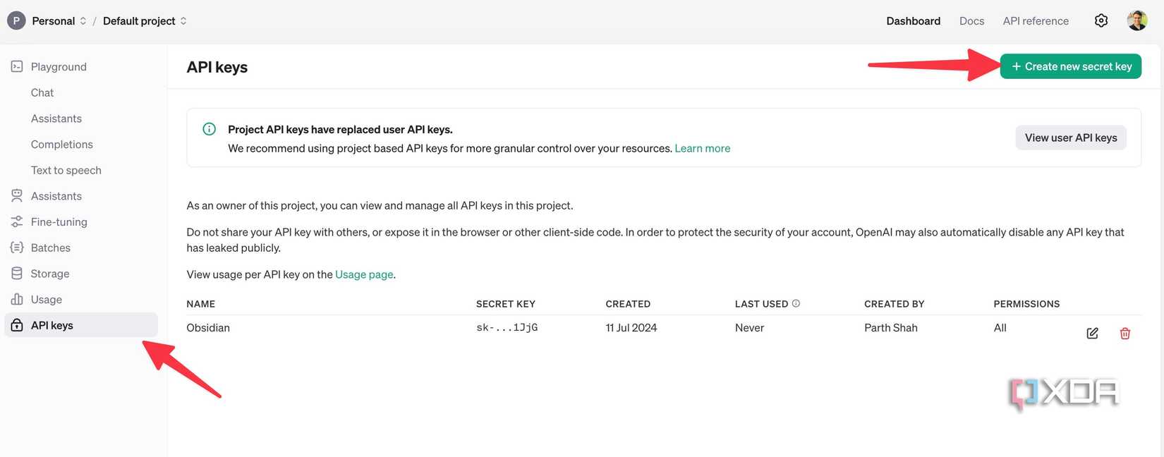 create openAI API key 