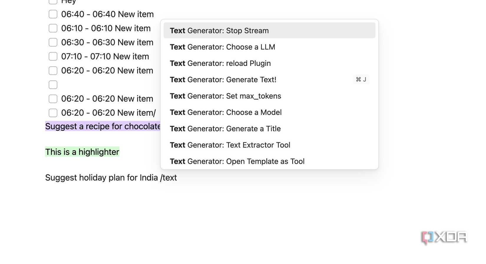 Text generation plugin in Obsidian