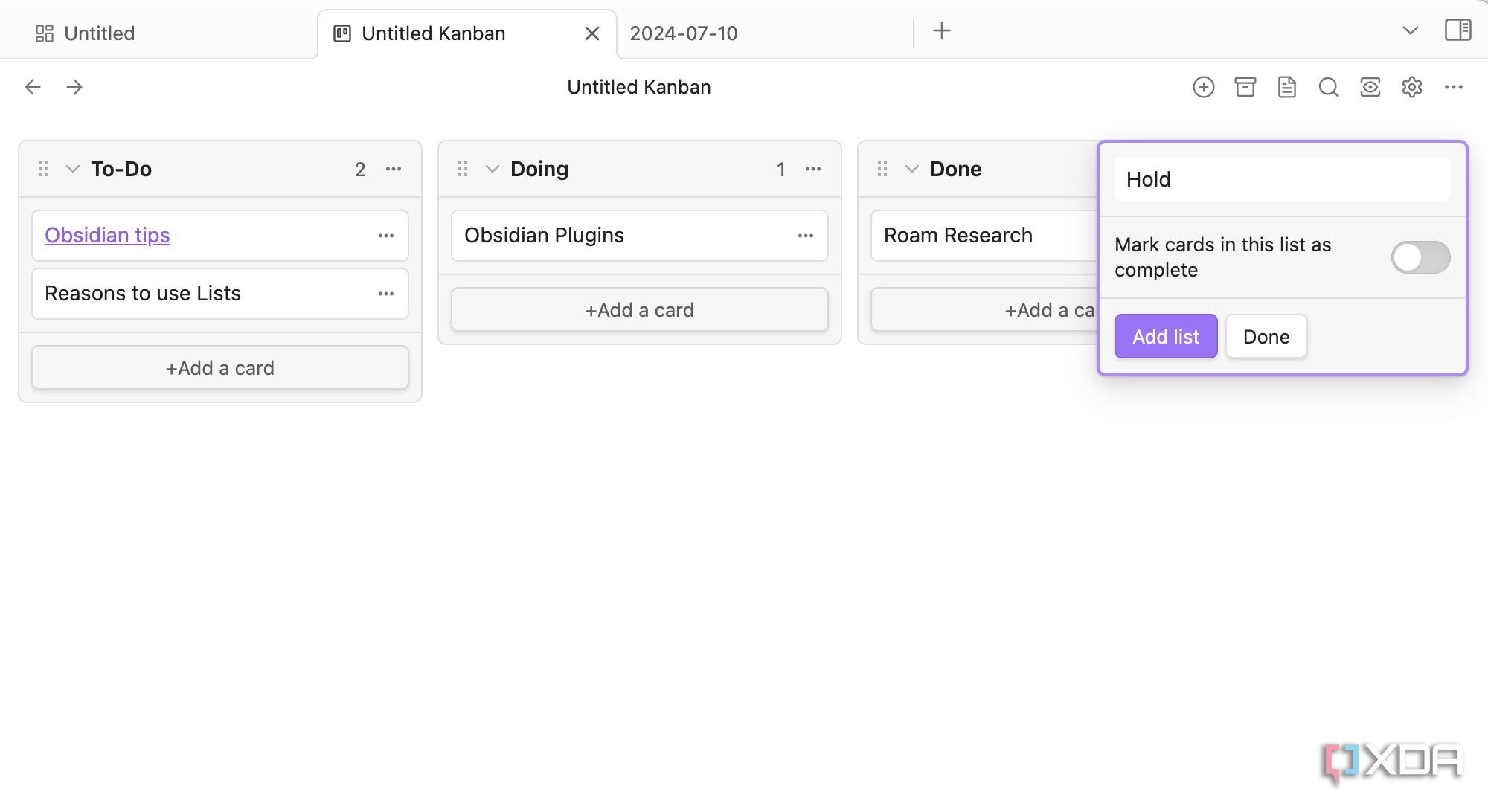add lists in Obsidian