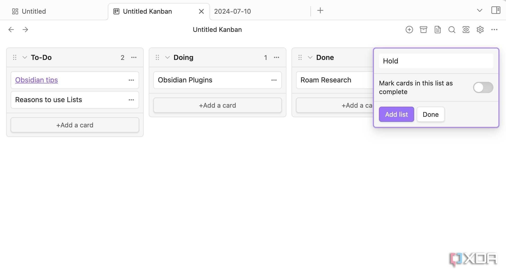 add lists in Obsidian