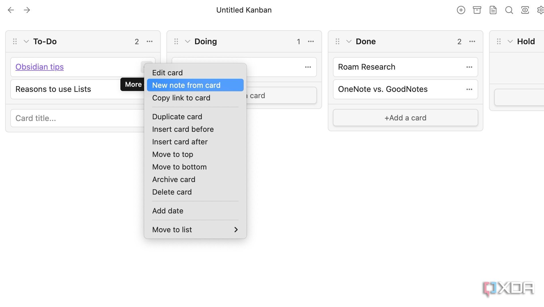 add card info in Obsidian
