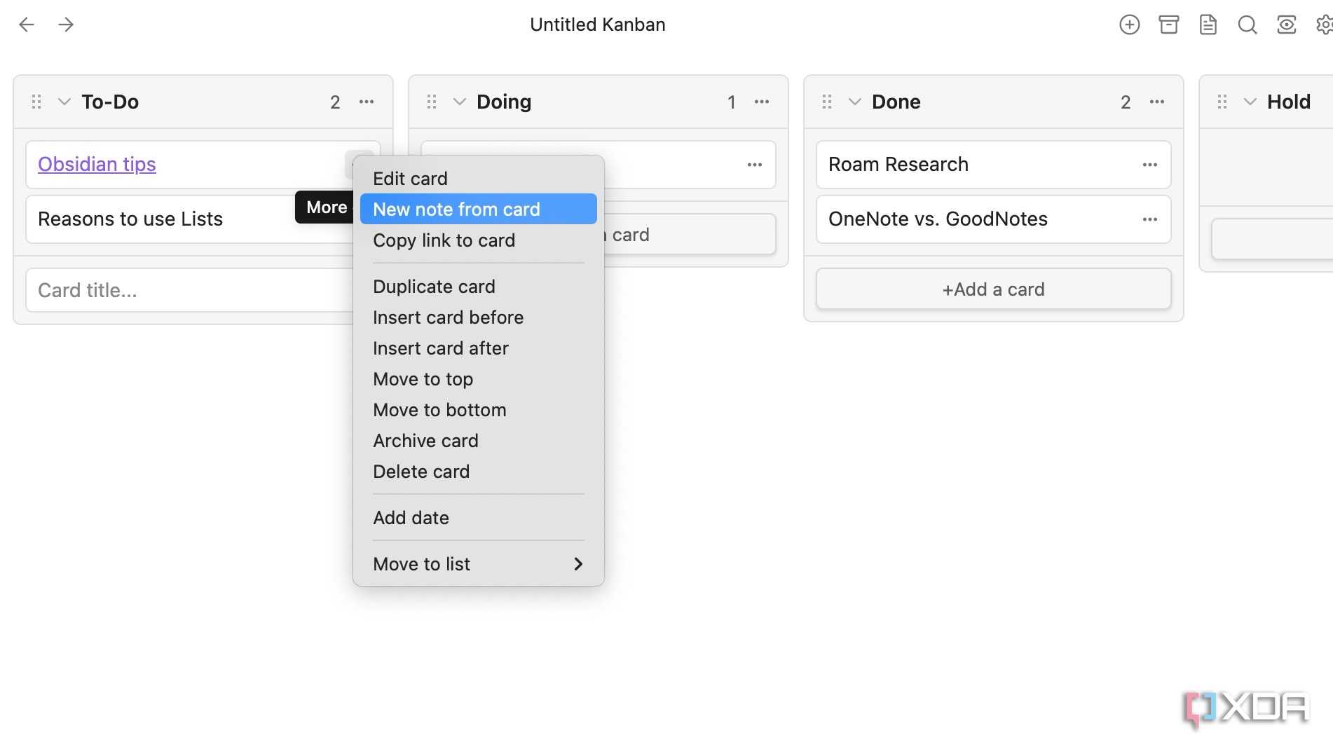 add card info in Obsidian
