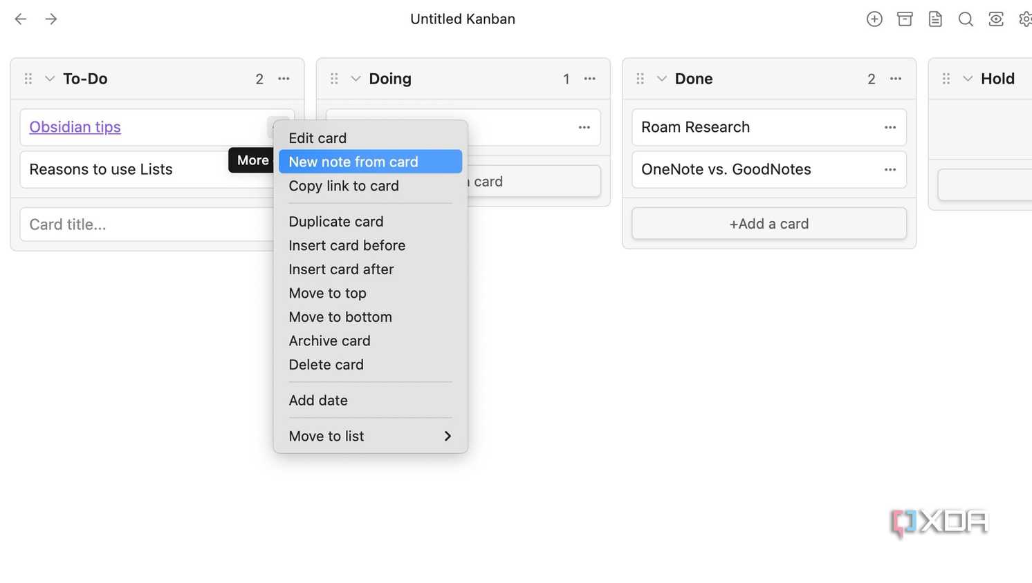 add card info in Obsidian