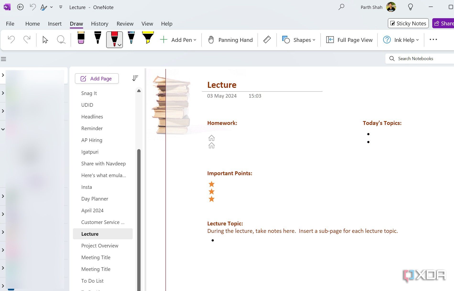 A screenshot showing OneNote meeting details