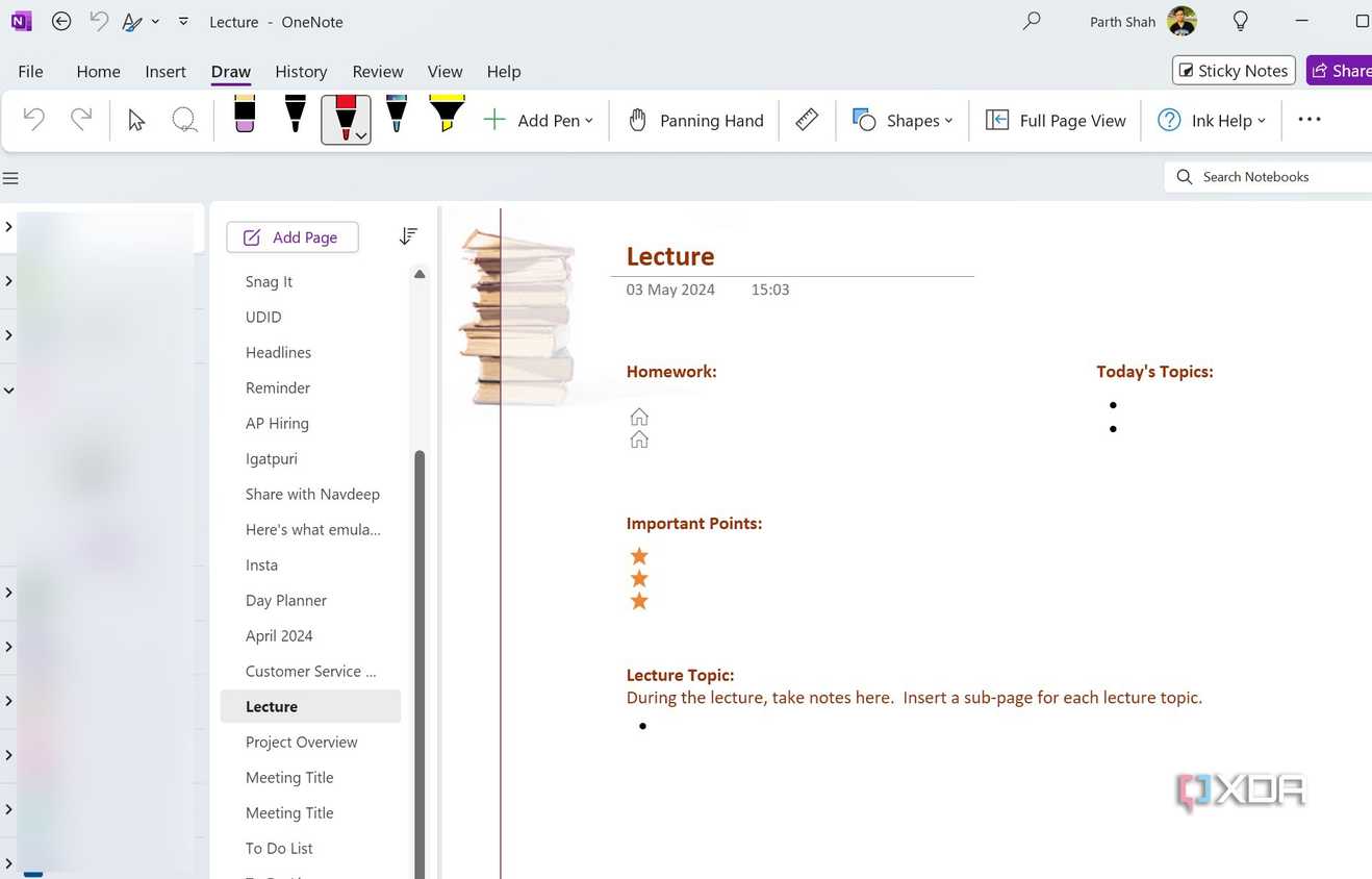 A screenshot showing OneNote meeting details