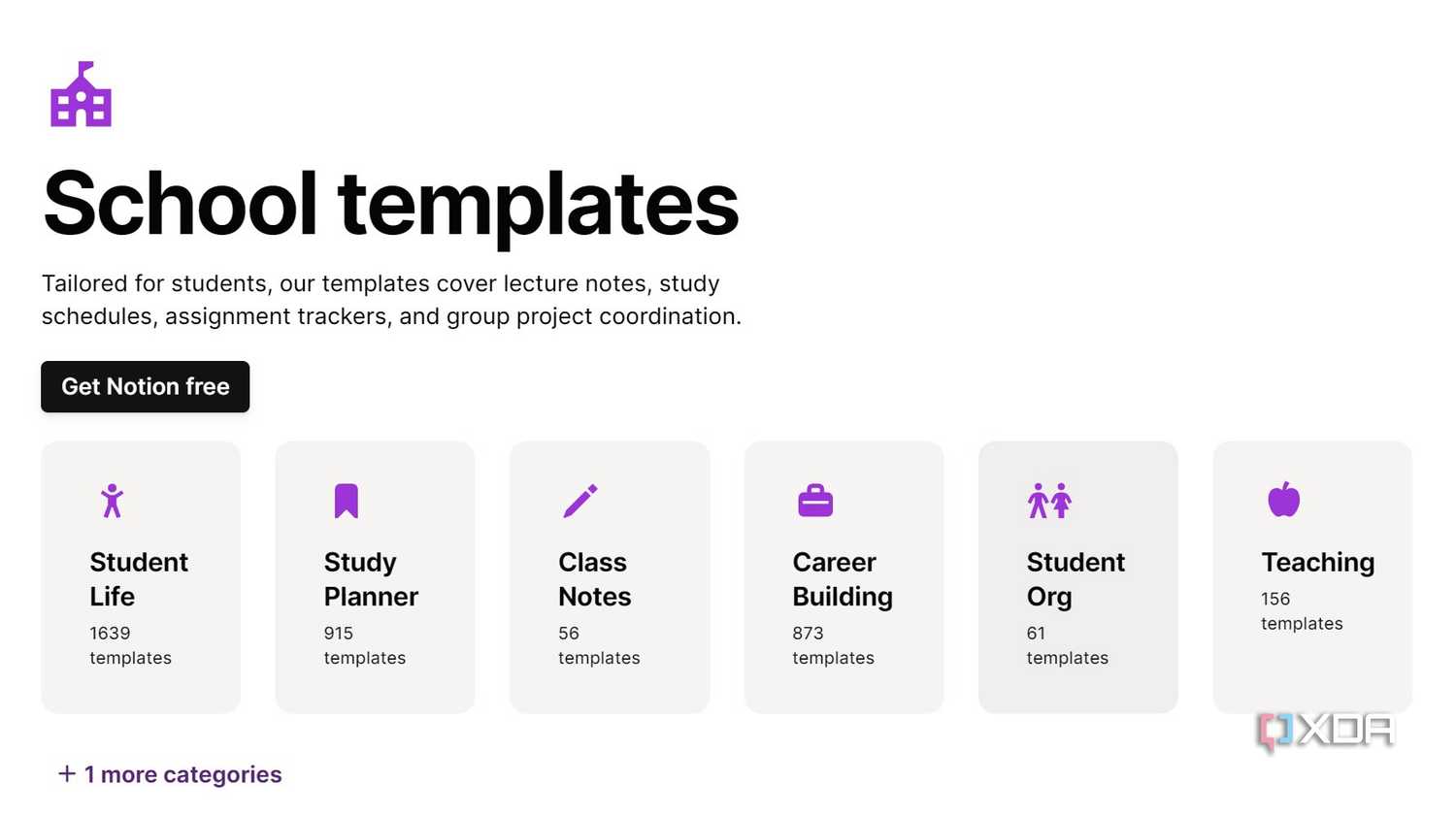 A screenshot showing Notion school templates