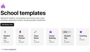 A screenshot showing Notion school templates