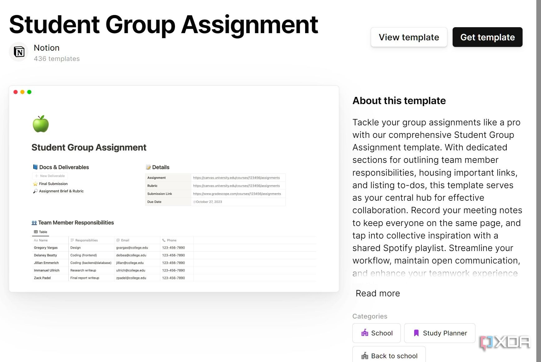 A screenshot showing Notion template
