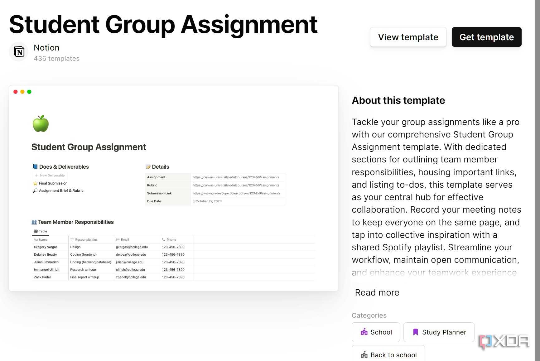 A screenshot showing Notion template
