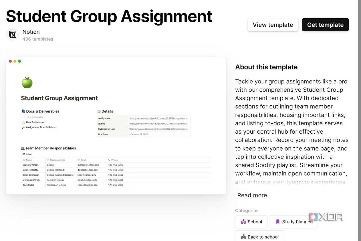A screenshot showing Notion template