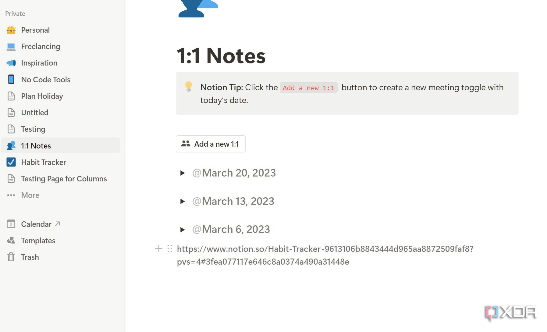 A screenshot showing Notion notes