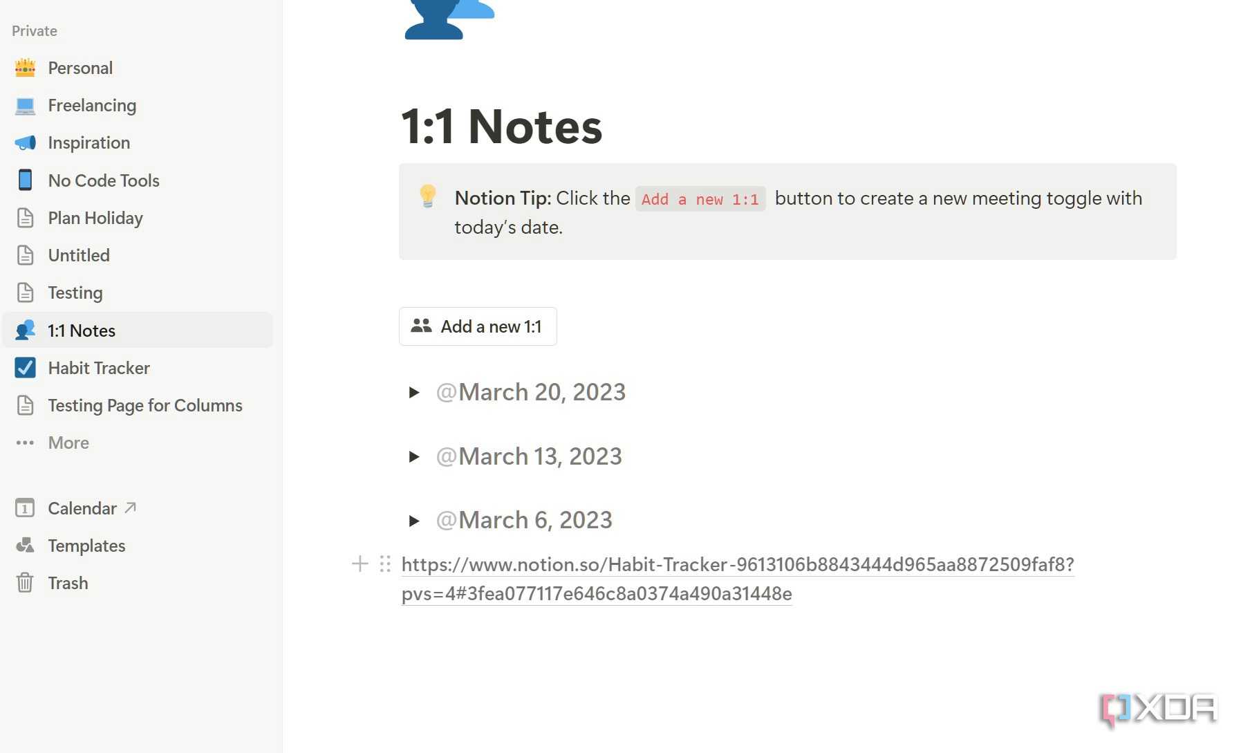A screenshot showing Notion notes