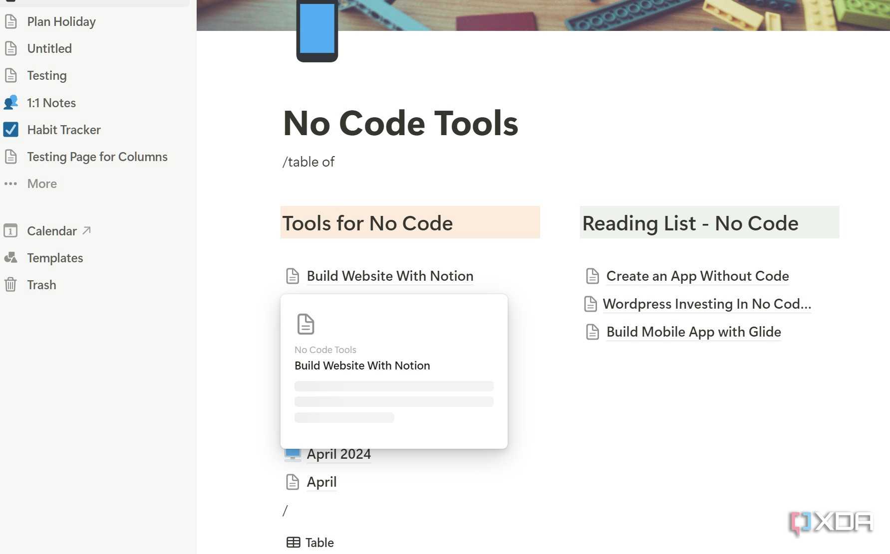 A screenshot showing Notion page
